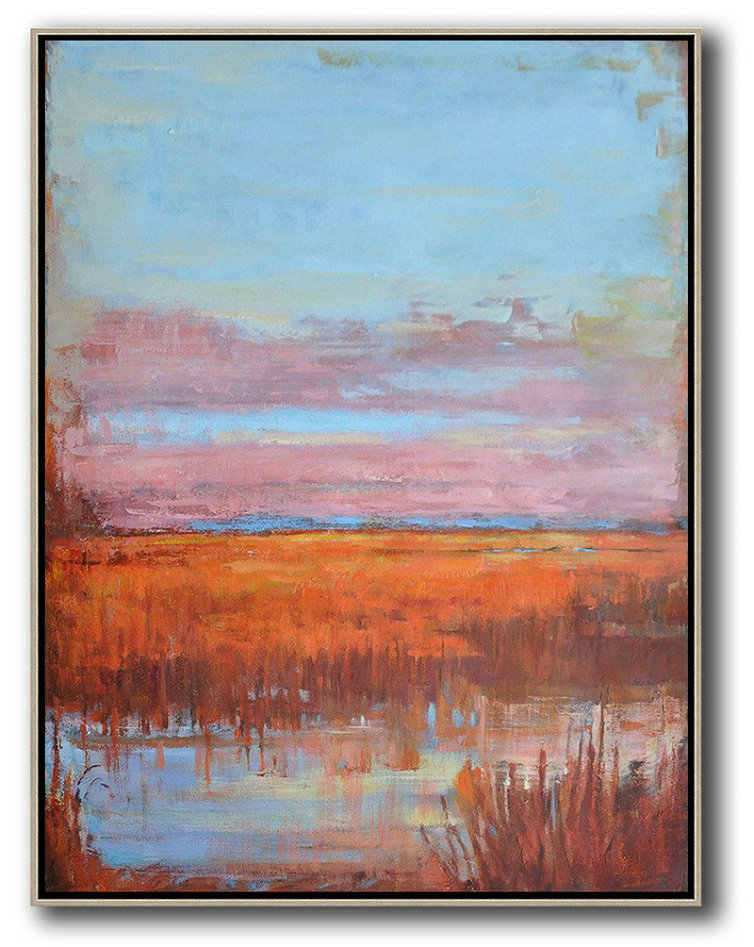 Abstract Landscape Painting,Wall Art Ideas For Living Room Sky Blue,Pink,Orange,Red